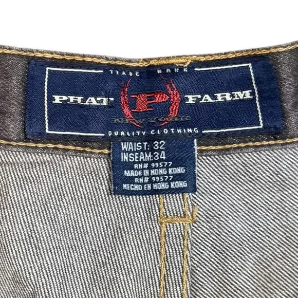 VTG Phat Farm Jeans Mens Phat Farmers Stone Washed Charcoal Tan Stitch 32/34
